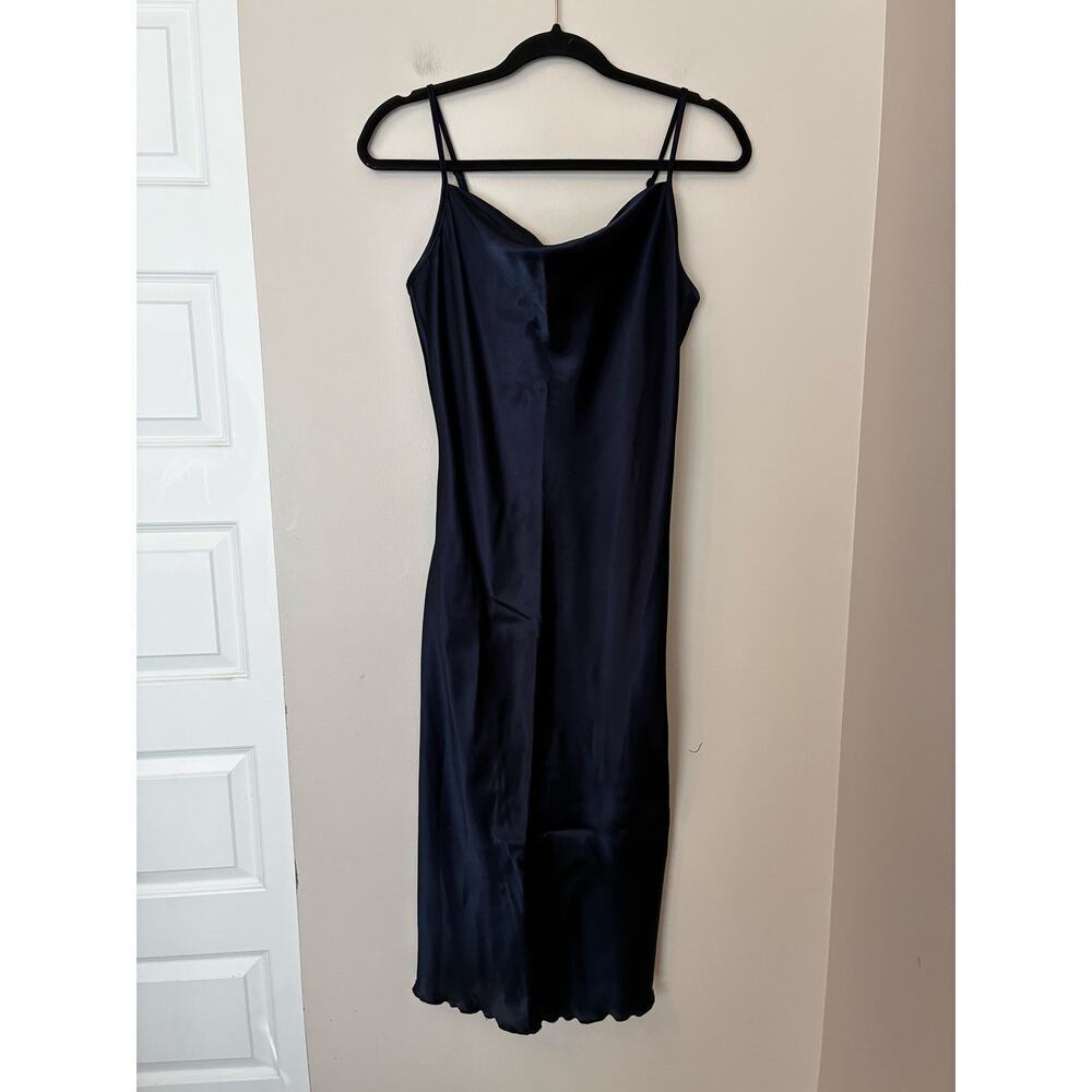 Bebe Satin Slip Dress Navy Blue Midi Party Formal Women's Size Small